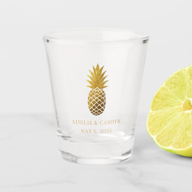 Vaso De Chupito Faux Gold Pineapple Wedding Favor (Anverso)