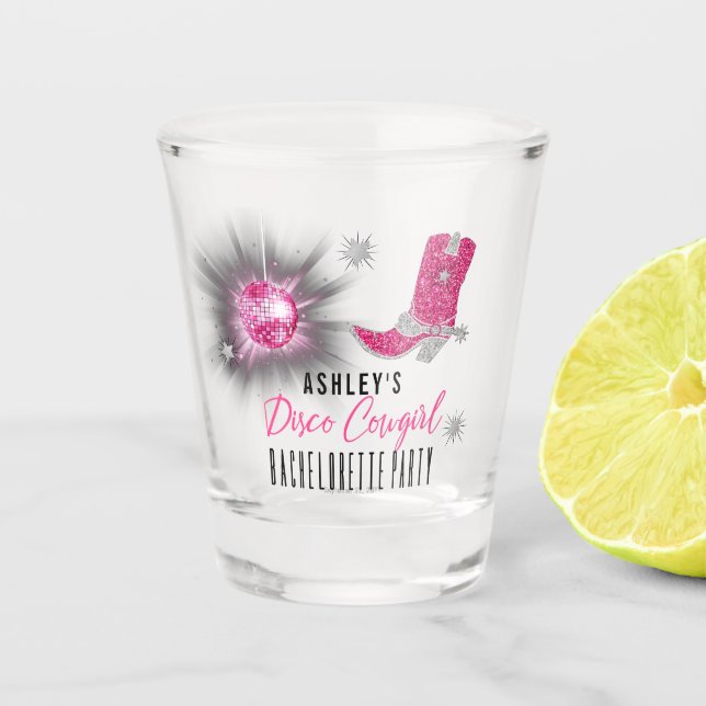 Vaso De Chupito Faux Purpurina Pink Disco Cowgirl Bachelorette (Anverso)