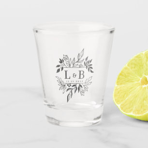 Vaso De Chupito Favor de Boda con Monograma de Pareja de Foliage E