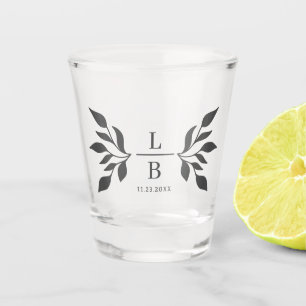 Vaso De Chupito Favor de Boda con Monograma de Pareja de Follaje M