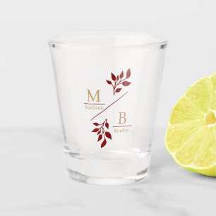 Vaso De Chupito Favor de Boda con Monograma de Pareja de Follaje M