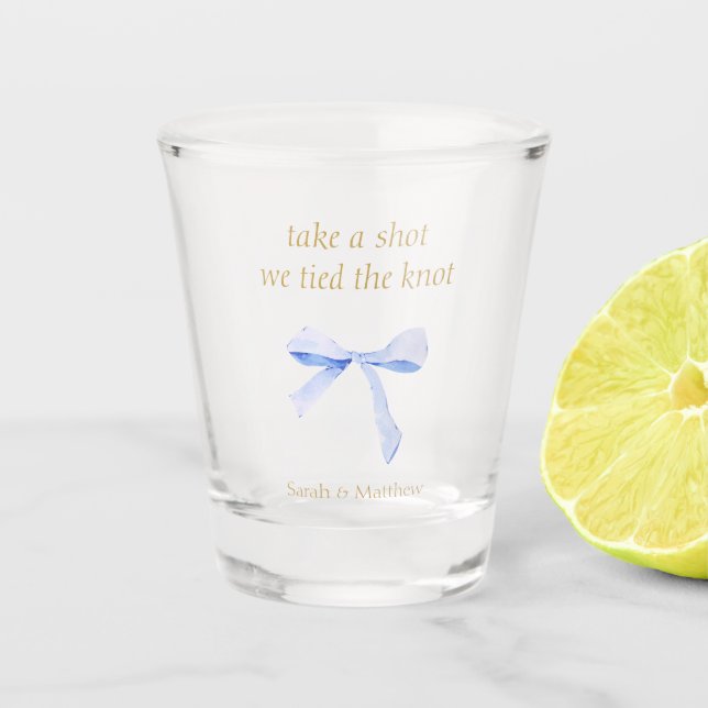 Vaso De Chupito Favor de la boda de la cinta azul de moda (Anverso)
