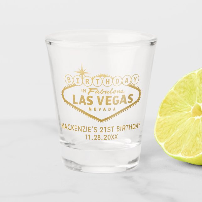 Vaso De Chupito Favor del cumpleaños personalizado de Las Vegas (Anverso)