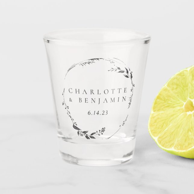 Vaso De Chupito Fecha Boda personalizada de la flor negra de la co (Anverso)