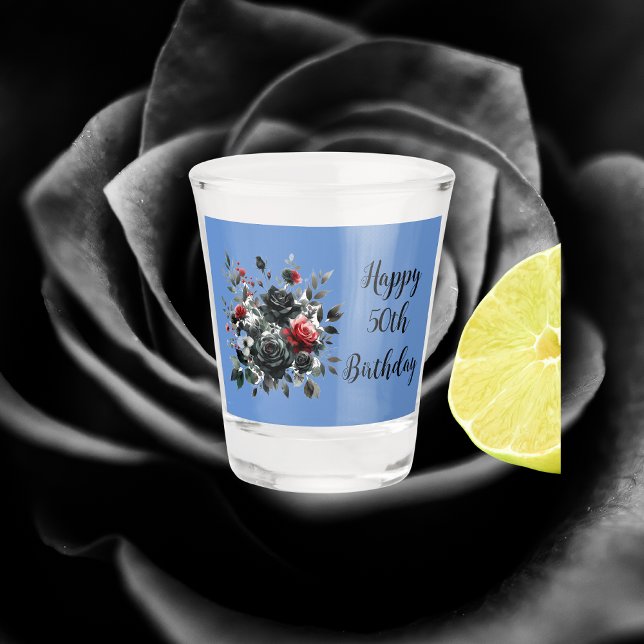 Vaso De Chupito Felices 50 años Rosas rojos y negros | (Subido por el creador)