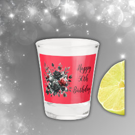 Vaso De Chupito Felices 50 años Rosas rojos y negros |