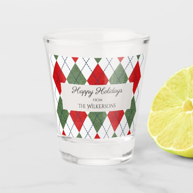 Vaso De Chupito Felices Fiestas Personalizados Navidades Argyle Pa (Anverso)