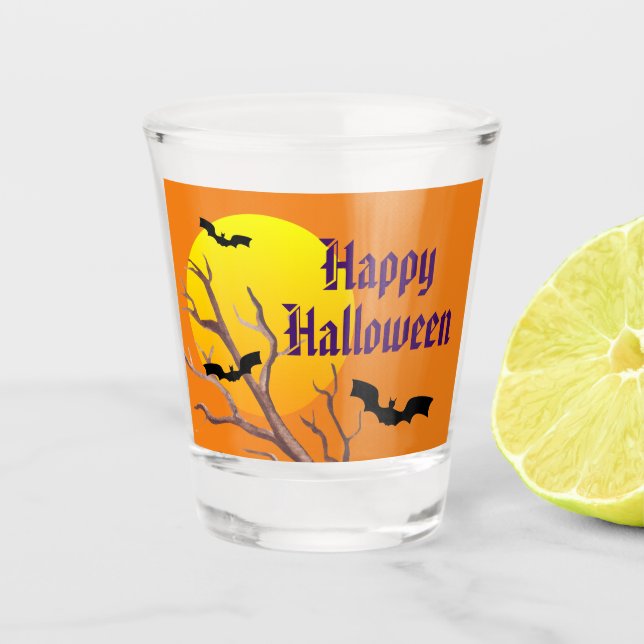 Vaso De Chupito Felices Murciélagos De Halloween Y La Luna (Anverso)