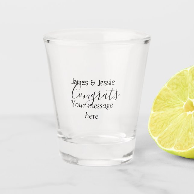 Vaso De Chupito Felicidades agregar nombre mensaje boda pareja rec (Anverso)