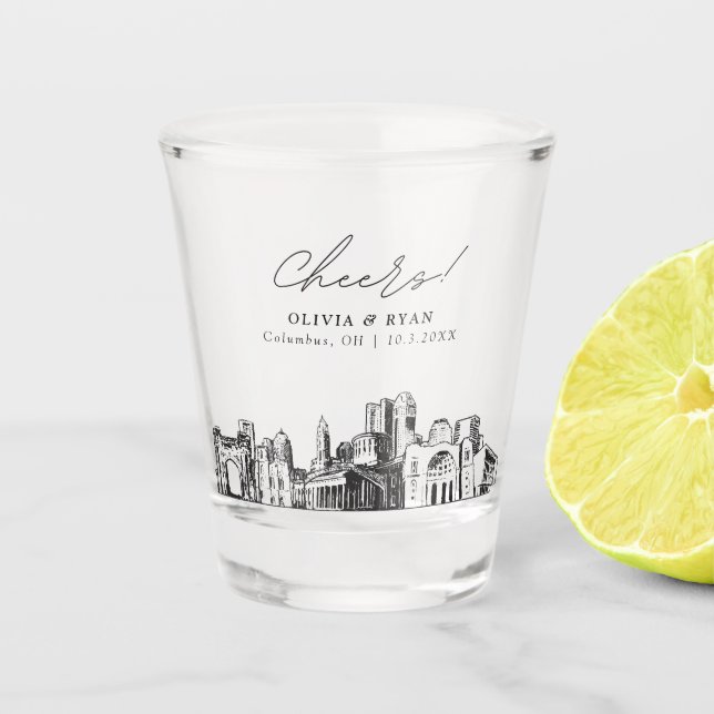 Vaso De Chupito Felicitaciones personalizadas a Columbus Wedding (Anverso)