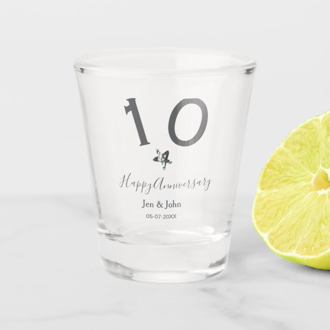 Vaso De Chupito Feliz 10 aniversario fecha estrella metalizado gri (Anverso)