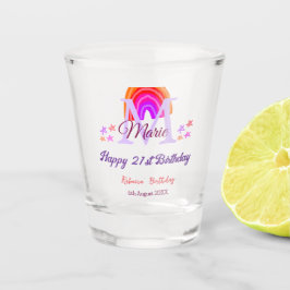 Vaso De Chupito Feliz 21 cumpleaños color rosa añadir nombre en ar