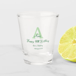 Vaso De Chupito Feliz 40 cumpleaños verde añadir nombre monograma