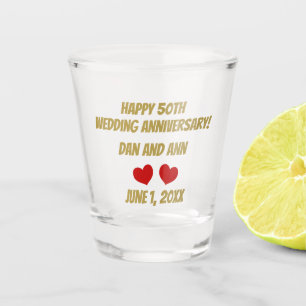 Vaso De Chupito Feliz 50° Aniversario Boda Vidrio Disparado