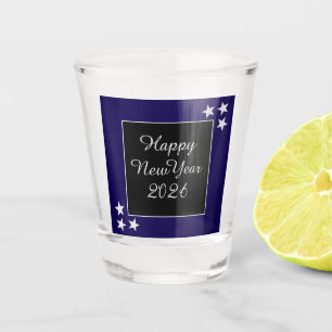 Vaso De Chupito Feliz Año Nuevo 2026 Estrellas Plateadas Negro y A