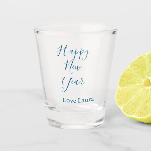 Vaso De Chupito Feliz año nuevo añádase nombre amor azul simple mí (Anverso)