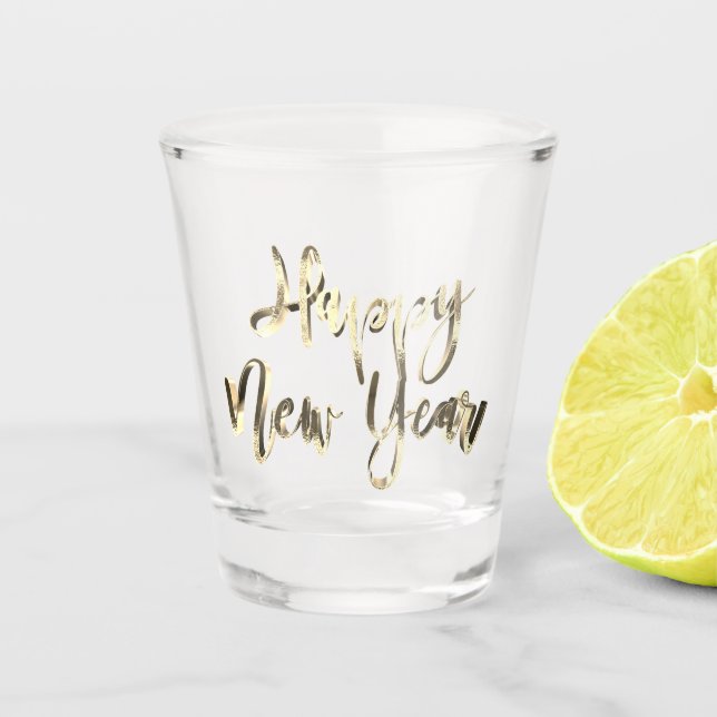 Vaso De Chupito Feliz Año Nuevo Elegante Moda del guión de estilo  (Anverso)