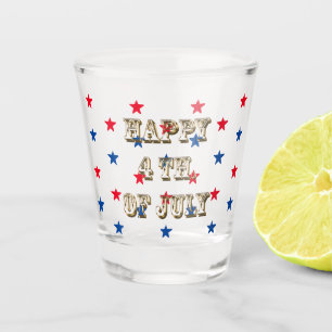 Vaso De Chupito Feliz cuarto de julio, oro, estrellas azules rojas
