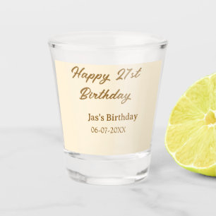 Vaso De Chupito Feliz cumpleaños 21 marrón pastel amarillo nombre 