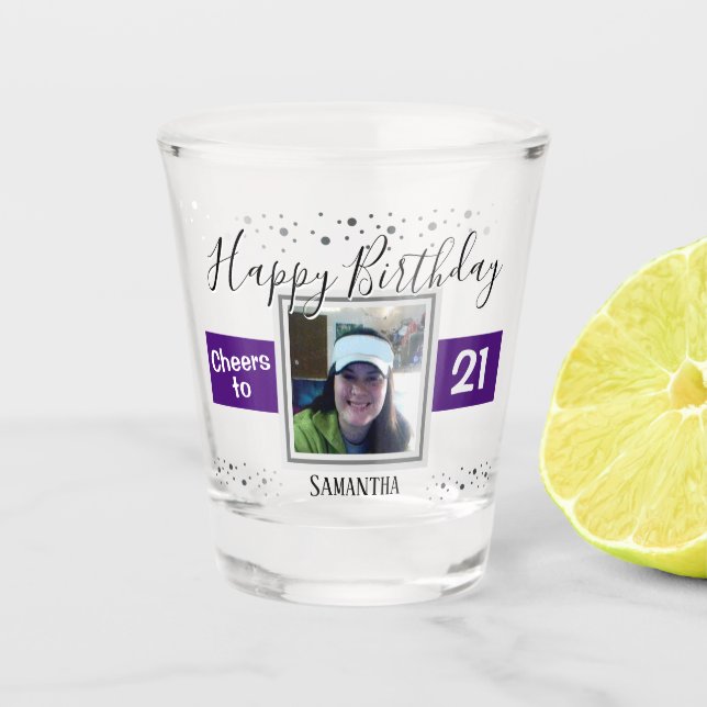 Vaso De Chupito Feliz cumpleaños a la foto del 21 (Anverso)