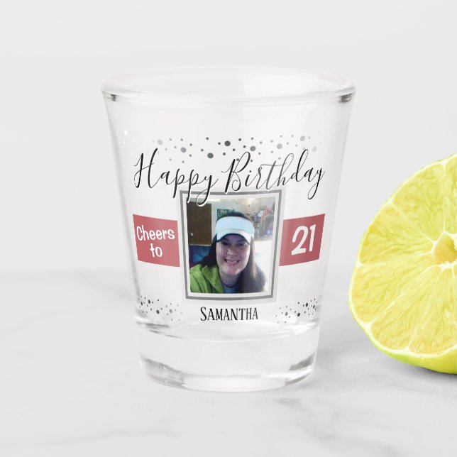 Vaso De Chupito Feliz cumpleaños a la foto del 21 (Anverso)