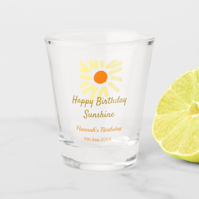 Vaso De Chupito Feliz cumpleaños amarillo naranja cumpleaños boho (Anverso)