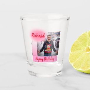 Vaso De Chupito Feliz cumpleaños degradado rosa moderno Añadir nom