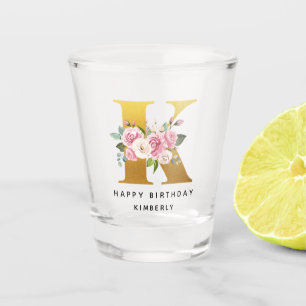 Vaso De Chupito Feliz cumpleaños Floral Monograma K Nombre persona