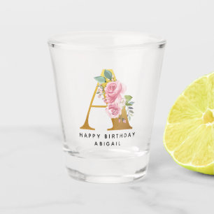 Vaso De Chupito Feliz cumpleaños Monograma Floral Nombre personali