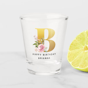 Vaso De Chupito Feliz cumpleaños Monograma Floral Nombre personali