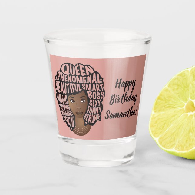Vaso De Chupito Feliz cumpleaños, Motivadoras mujeres negras, rosa (Anverso)