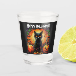 Vaso De Chupito Feliz Halloween Black Cat Bats Pumpkins