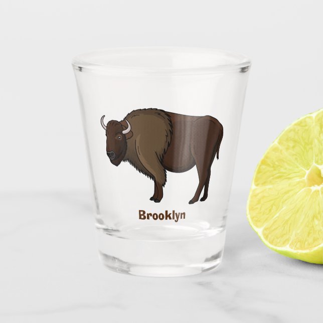 Vaso De Chupito Feliz ilustracion de búfalo de bisonte americano  (Anverso)