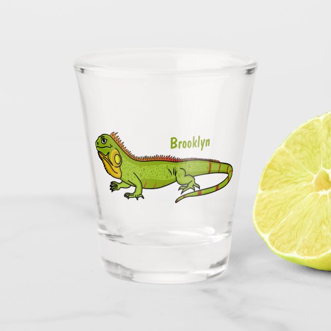 Vaso De Chupito Feliz ilustracion personalizado de iguana verde (Anverso)