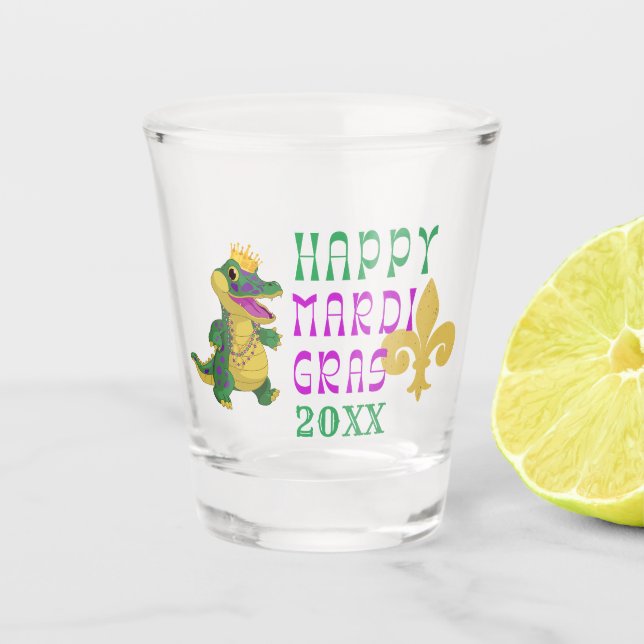 Vaso De Chupito Feliz Mardi Gras Gator King (Anverso)
