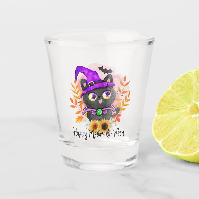 Vaso De Chupito Feliz Meow-o-ween-Black Witch Cat (Anverso)