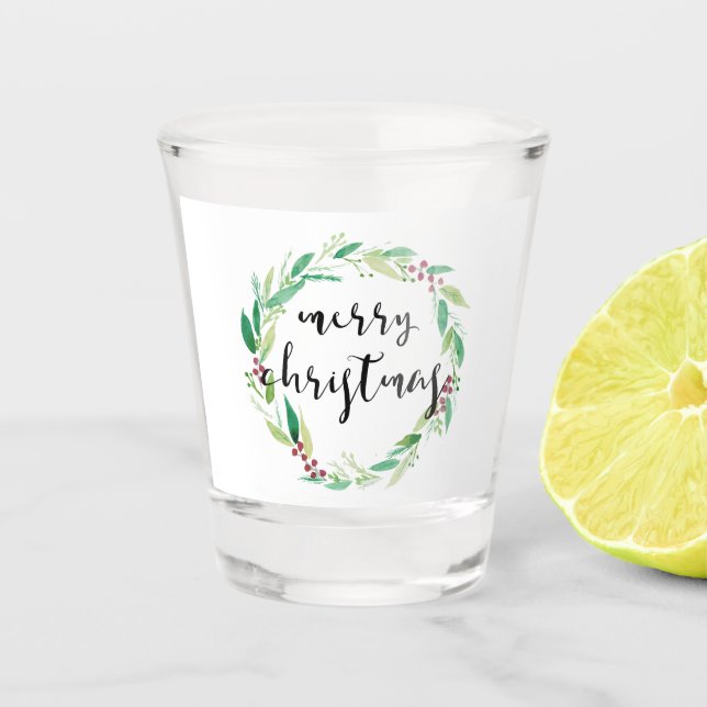Vaso De Chupito Feliz Navidad acuarela Navidad Moda de guirnaldas  (Anverso)