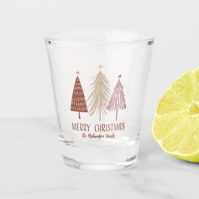 Vaso De Chupito Feliz Navidad Árboles festividad Personalizado ele (Anverso)