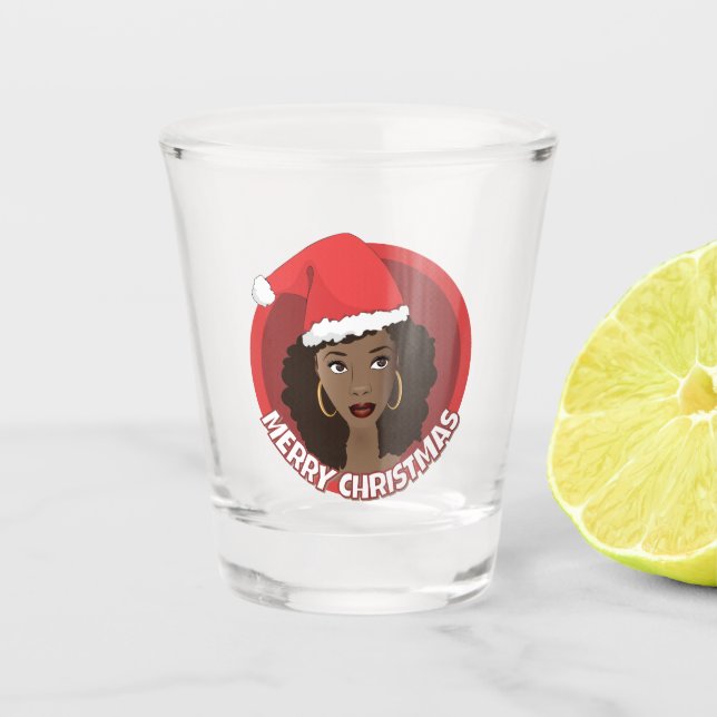 Vaso De Chupito Feliz Navidad, Black Woman Santa Hat (Anverso)