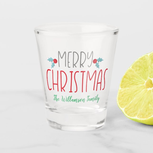 Vaso De Chupito Feliz Navidad de moda y colorido (Anverso)