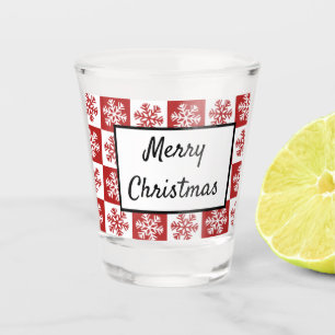 Vaso De Chupito Feliz Navidad Rojo y Copo de Nieve Blanco