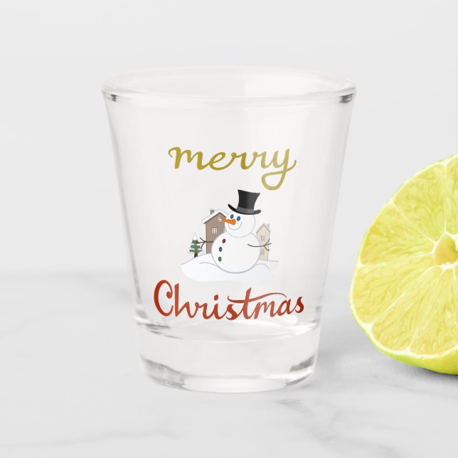 Vaso De Chupito Feliz Navidad y diseño de Snowman (Anverso)