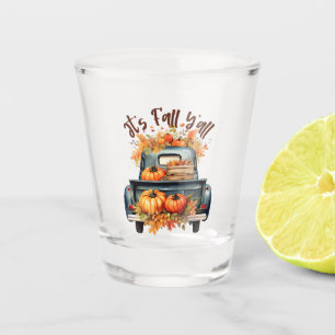 Vaso De Chupito Feliz otoño - Camión rústico con calabazas