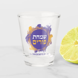 Vaso De Chupito  Felíz Purim Purple GLASS de DISPAROS personaliza