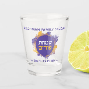 Vaso De Chupito Felíz Purim Purple GLASS de DISPAROS personaliza