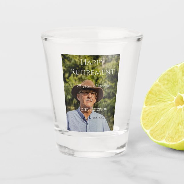 Vaso De Chupito Feliz retiro foto nombre años de servicio (Anverso)