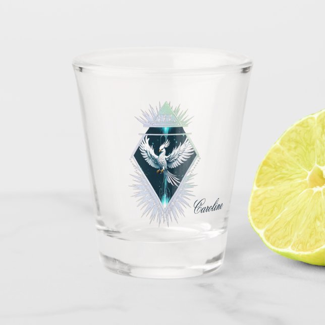 Vaso De Chupito Fénix de fantasía blanca maravillosa. (Anverso)