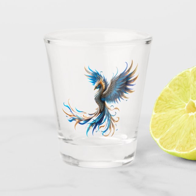 Vaso De Chupito Fénix del Amanecer Zafiro (Anverso)