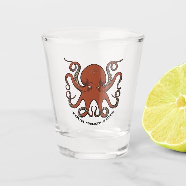 Vaso De Chupito Feroz Octopus Rojo Con Personalizado De Tentáculos (Anverso)