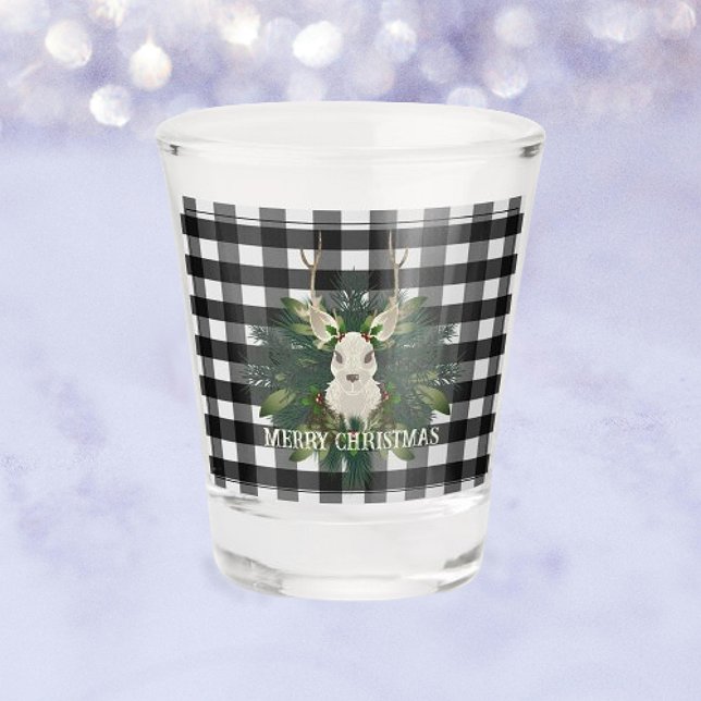 Vaso De Chupito Festividad de renos en salsa de búfalo (Buffalo Plaid Festive Reindeer Christmas Holiday Shot Glass)